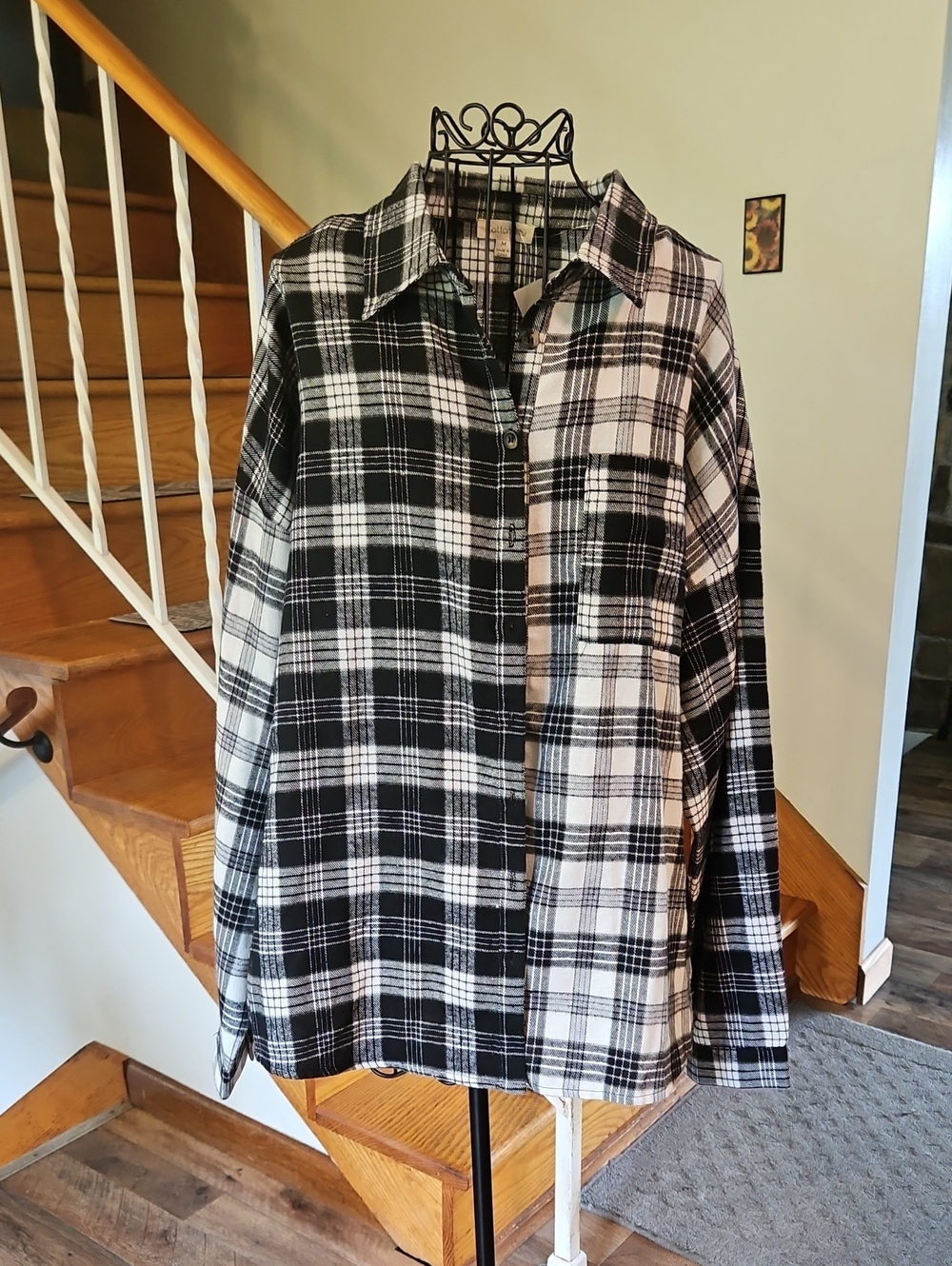 👚Cotton Bleu Black and White Plaid Button-Up Shirt